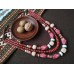 Necklace Korali of ceramic beads red/white 3 threads